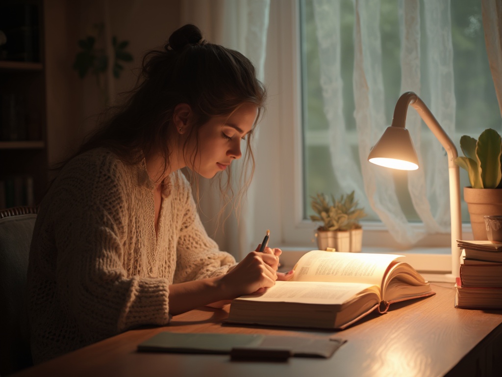 Person nutzt Lichttherapielampe beim Lesen – 10.000 Lux Lichttherapie