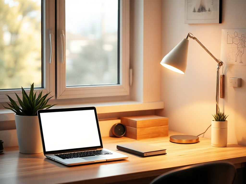 Tageslichtlampe auf Schreibtisch im Homeoffice
